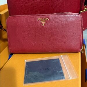 Prada Crimson Wallet with Gold Accents